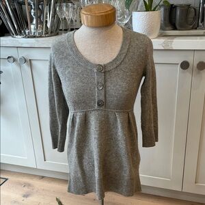 Repeat Cashmere Gray Knit Sweater with Button front bodice & pleats